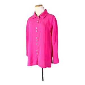 Fridaze SIze XL Vibrant Pink Linen Shirt Long Sleeve Button-Up Collared *Flaw